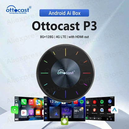 OTTOCAST P3 8GB+128GB CarPlay AI Box Android 12 OS